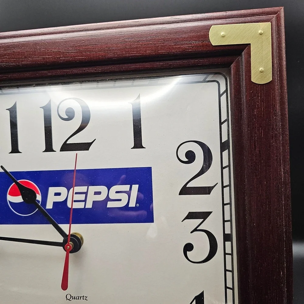 Vintage Pepsi Wall Clock w/ Cherrywood Frame & Matching Tablet/Phone Stand Works